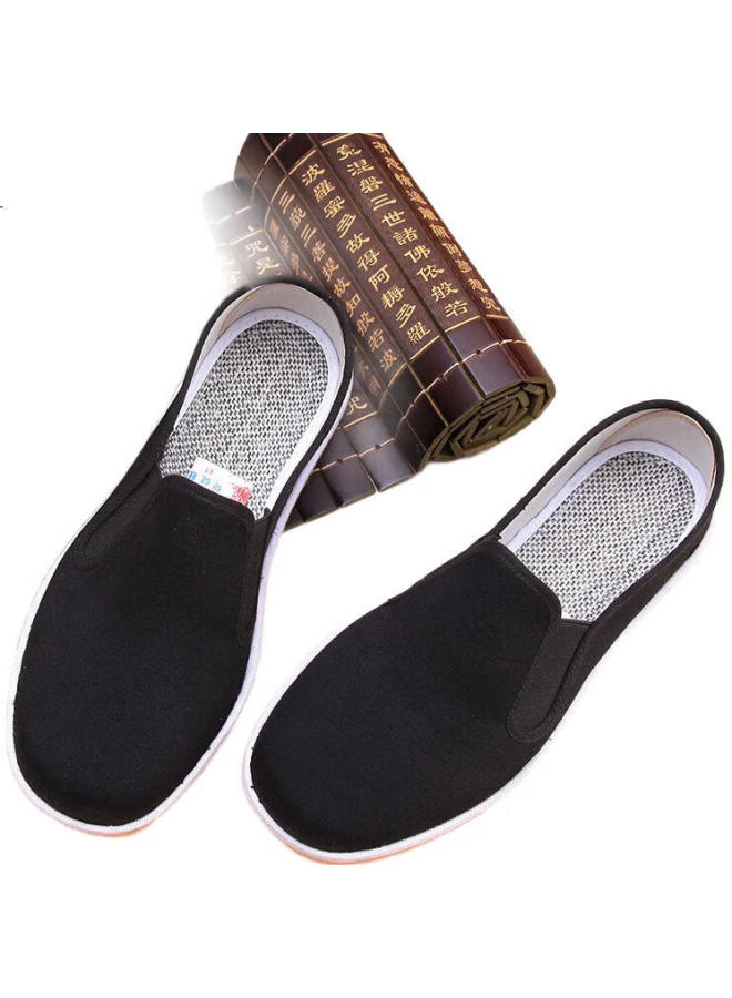 BUSHEYUAN Traditional Beijing Cloth Shoes For Men, Thousand-Layer Sole, Casual Elderly Shoes, Large Size Slip-On Loafers For Middle-Aged And Elderly Men, Dad Shoes, 73X-9202 Cowhide Sole, Black, Size 42 - Image 1