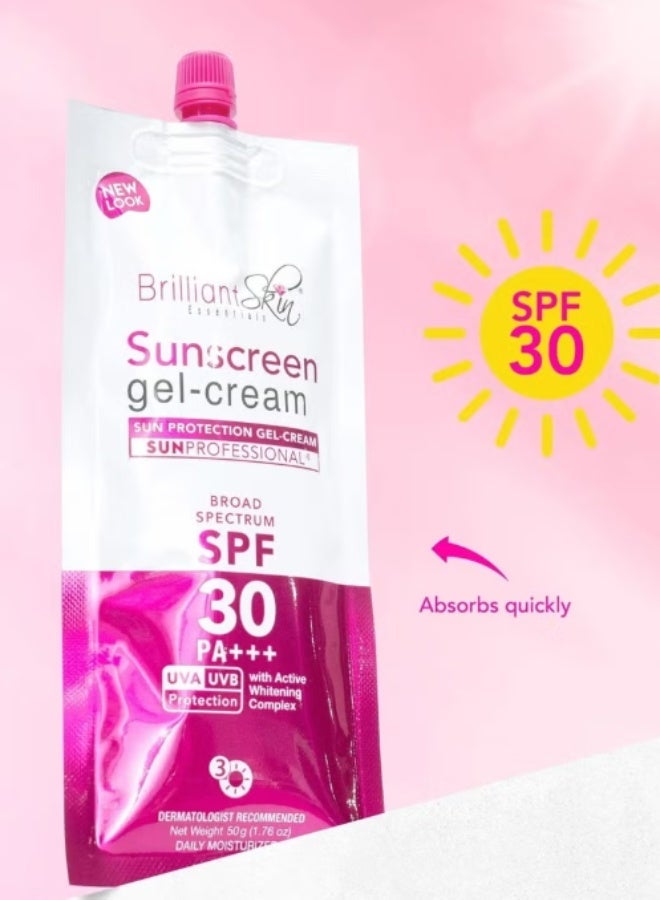 Brilliant Skin Pack of 2 Brilliant Sunscreen Gel Cream SPF 30 PA Plus Plus Plus 50g Each for Face and Body Sun Protection Lightweight Moisturizing Formula - Image 2