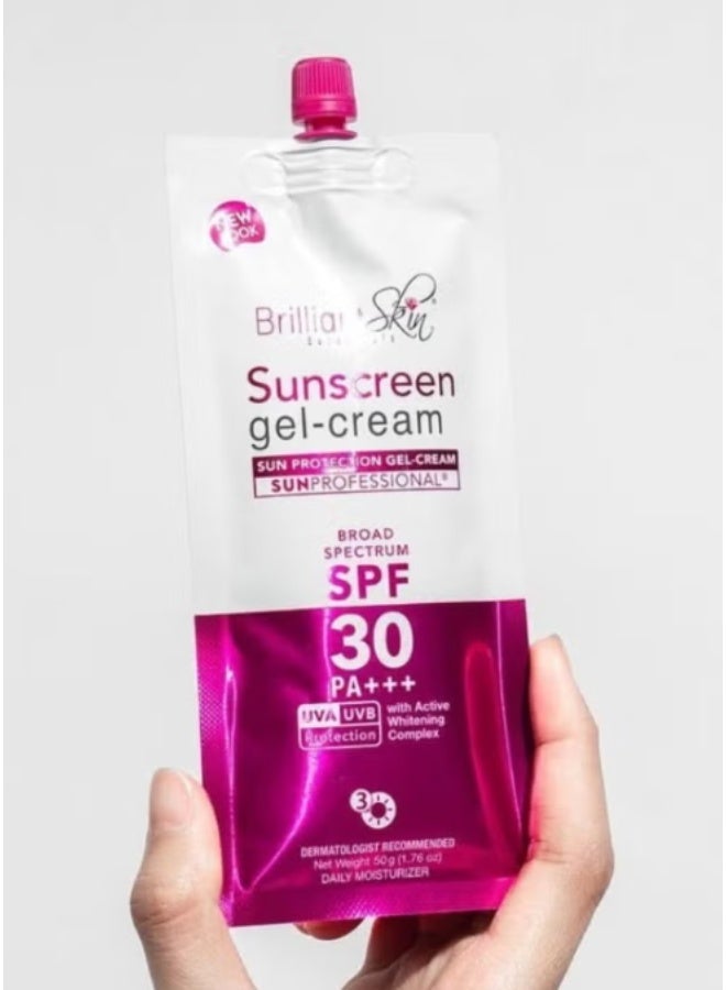 Brilliant Skin Pack of 2 Brilliant Sunscreen Gel Cream SPF 30 PA Plus Plus Plus 50g Each for Face and Body Sun Protection Lightweight Moisturizing Formula - Image 4