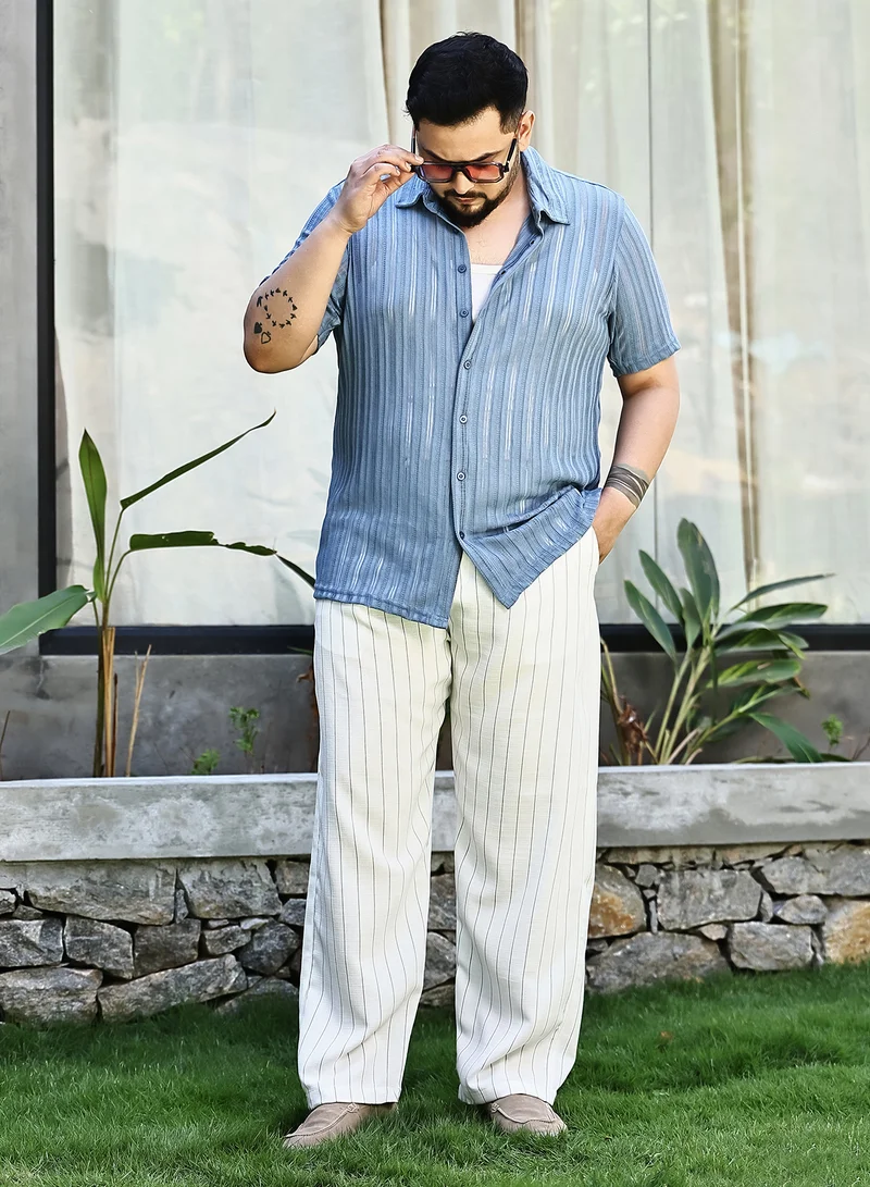 Instafab Plus Instafab Plus Men's Ivory White Pinstriped Chino Trousers For Casual Wear | Mid-Rise | Regular Fit | Drawstring Closure | Plus Size Trousers Crafted With Comfort Fit For Everyday Wear
