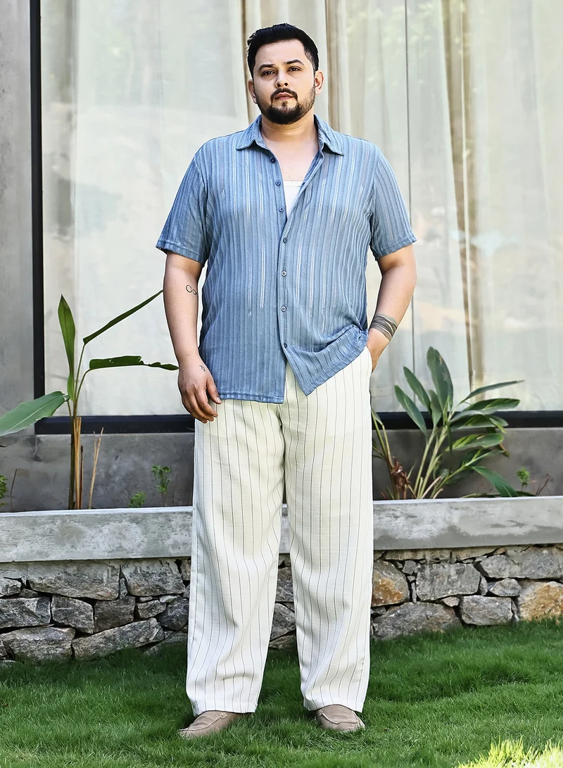 Instafab Plus Instafab Plus Men's Ivory White Pinstriped Chino Trousers For Casual Wear | Mid-Rise | Regular Fit | Drawstring Closure | Plus Size Trousers Crafted With Comfort Fit For Everyday Wear