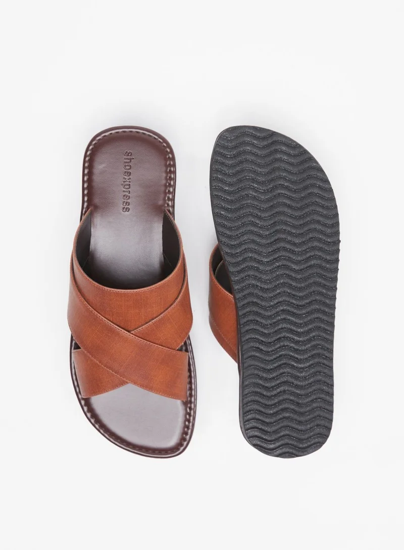 shoexpress Solid Slip On Cross Strap Arabic Sandals