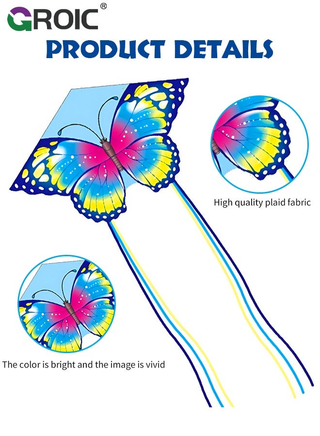 GROIC طائرات ورقية على شكل فراشة للأطفال والكبار، طائرة ورقية كبيرة للمبتدئين مقاس 59 بوصة × 39 بوصة، طول الذيل 59 بوصة، سهلة الطيران للمبتدئين، كل طائرة ورقية بمقبض خط بطول 656 قدمًا، طائرات ورقية للشاطئ للأنشطة الخارجية والرحلات العائلية - Image 2