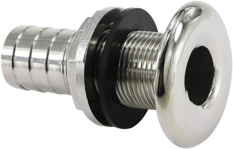 keehui 316 Stainless Steel Durable Combo Stainless Steel Thru-Hull Fitting w/Nut with Custom Gasket Boat Plumbing Fittings for Boats, Yachts, Marine - Image 1