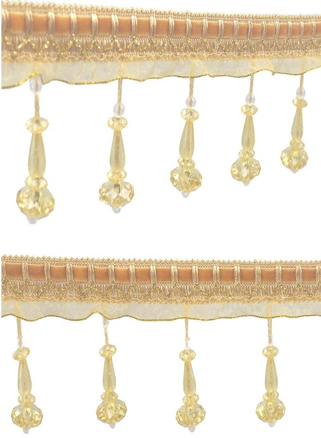 Kuasting 6.5 Yards Braid Hanging Ball Tassel Fringe Trim Bead Sewing Trim Fringe Lace Acrylic DIY Craft Sewing Accessory for Home Curtain Decoration (Golden) - Image 1