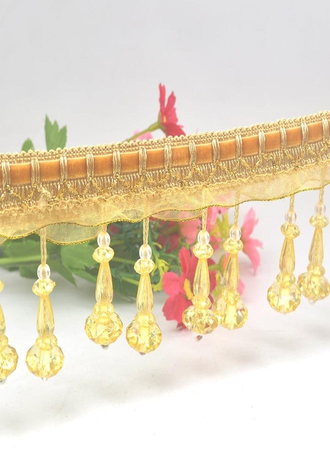 Kuasting 6.5 Yards Braid Hanging Ball Tassel Fringe Trim Bead Sewing Trim Fringe Lace Acrylic DIY Craft Sewing Accessory for Home Curtain Decoration (Golden) - Image 3