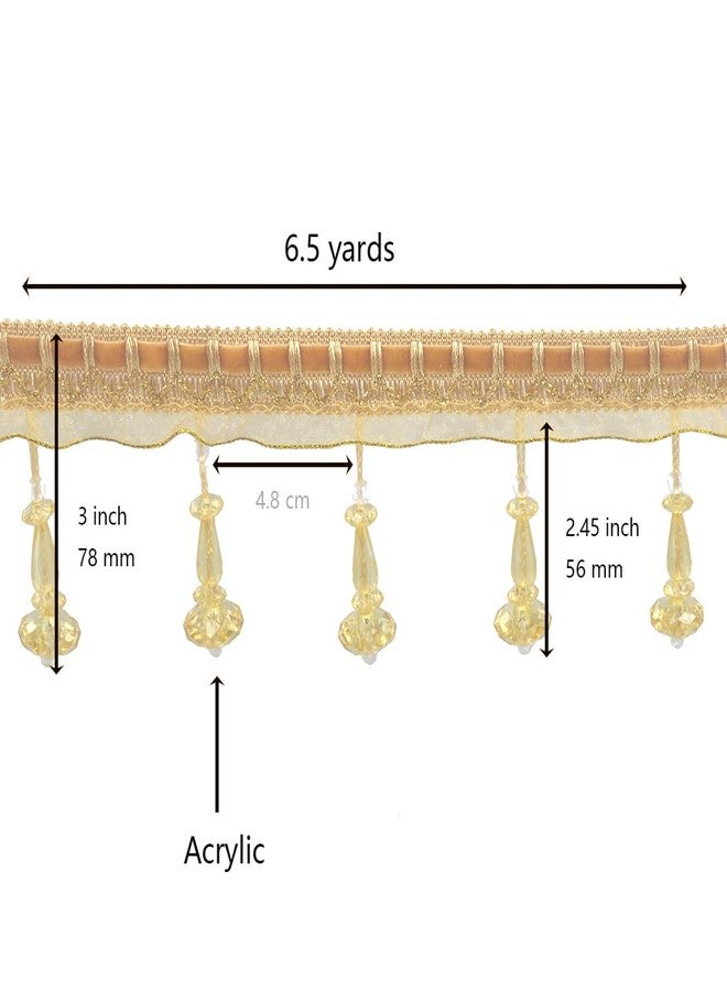 Kuasting 6.5 Yards Braid Hanging Ball Tassel Fringe Trim Bead Sewing Trim Fringe Lace Acrylic DIY Craft Sewing Accessory for Home Curtain Decoration (Golden) - Image 2