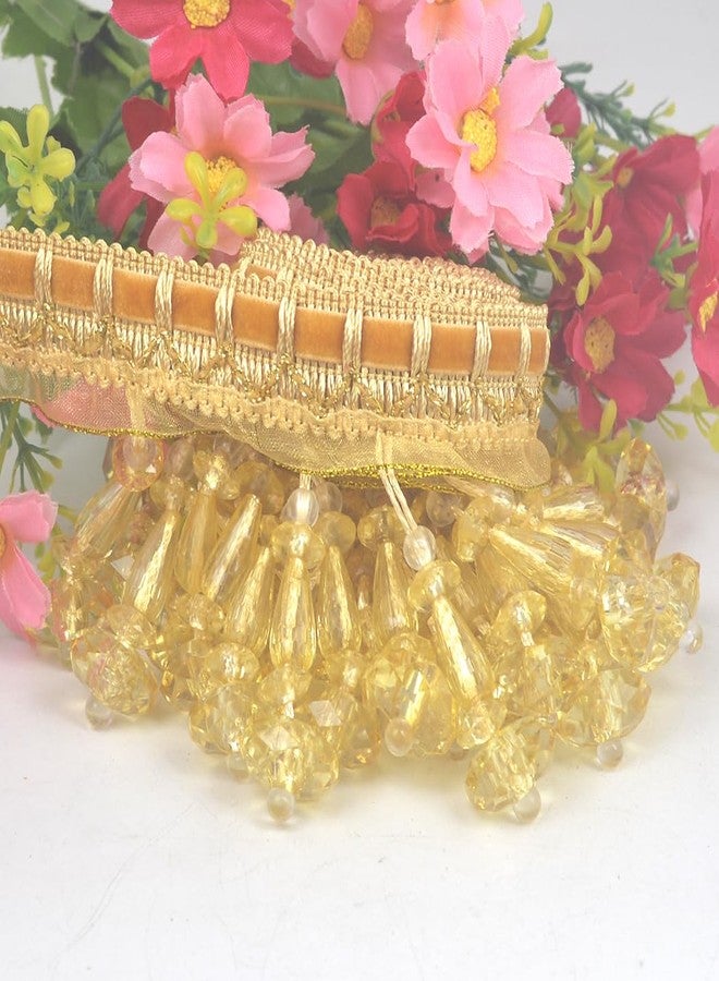 Kuasting 6.5 Yards Braid Hanging Ball Tassel Fringe Trim Bead Sewing Trim Fringe Lace Acrylic DIY Craft Sewing Accessory for Home Curtain Decoration (Golden) - Image 4
