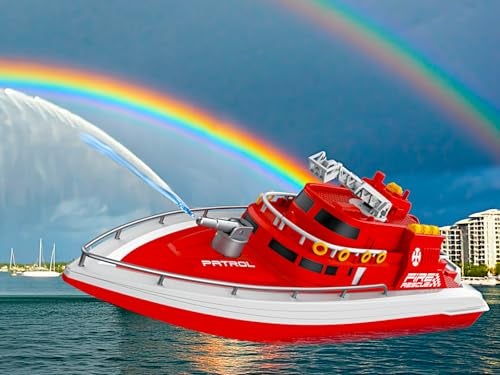 POCO DIVO Patrol Fireboat Police Rescue Vessel Spray Water 128 RC Boat 15 Coast Guard Fire Sprinkler Move Ladder Navy 15kmph Marine Cruise Ship Pool Lake Pond Sailing Fun - Image 1