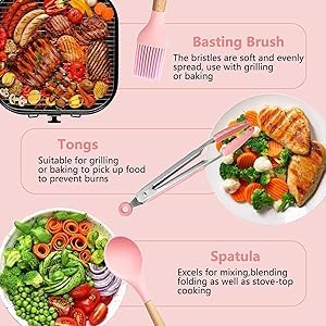 Sakoraware Silicone Kitchen Utensils Spoon Spatula Cooking 12 Pcs Set | Baking Set | Non-Stick with Wooden Handle- BPA Free, Heat Resistant Item Flexible Non Toxic Silicon Cookware Tools with Holder - Image 5