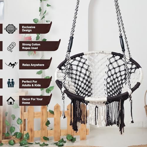 JULJULIA Swing for Balcony Comfortable Cotton Relaxing Jhula for Adults for Home Indoor Outdoor Hanging Seat for Apartment Patio Terrace Garden- 200 kg Weight Capacity - Round Swing 09 Coffee - Image 5