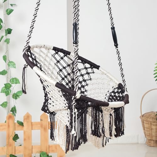 JULJULIA Swing for Balcony Comfortable Cotton Relaxing Jhula for Adults for Home Indoor Outdoor Hanging Seat for Apartment Patio Terrace Garden- 200 kg Weight Capacity - Round Swing 09 Coffee - Image 1