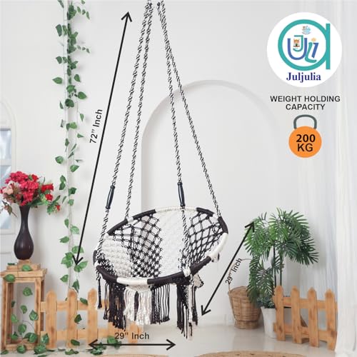 JULJULIA Swing for Balcony Comfortable Cotton Relaxing Jhula for Adults for Home Indoor Outdoor Hanging Seat for Apartment Patio Terrace Garden- 200 kg Weight Capacity - Round Swing 09 Coffee - Image 3