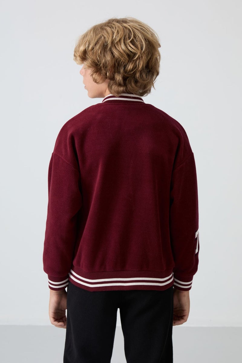 Tommy Life Purple Thick Soft Texture Standard Fit Embroidered Fleece Boys College Jacket - 11227 - Image 5