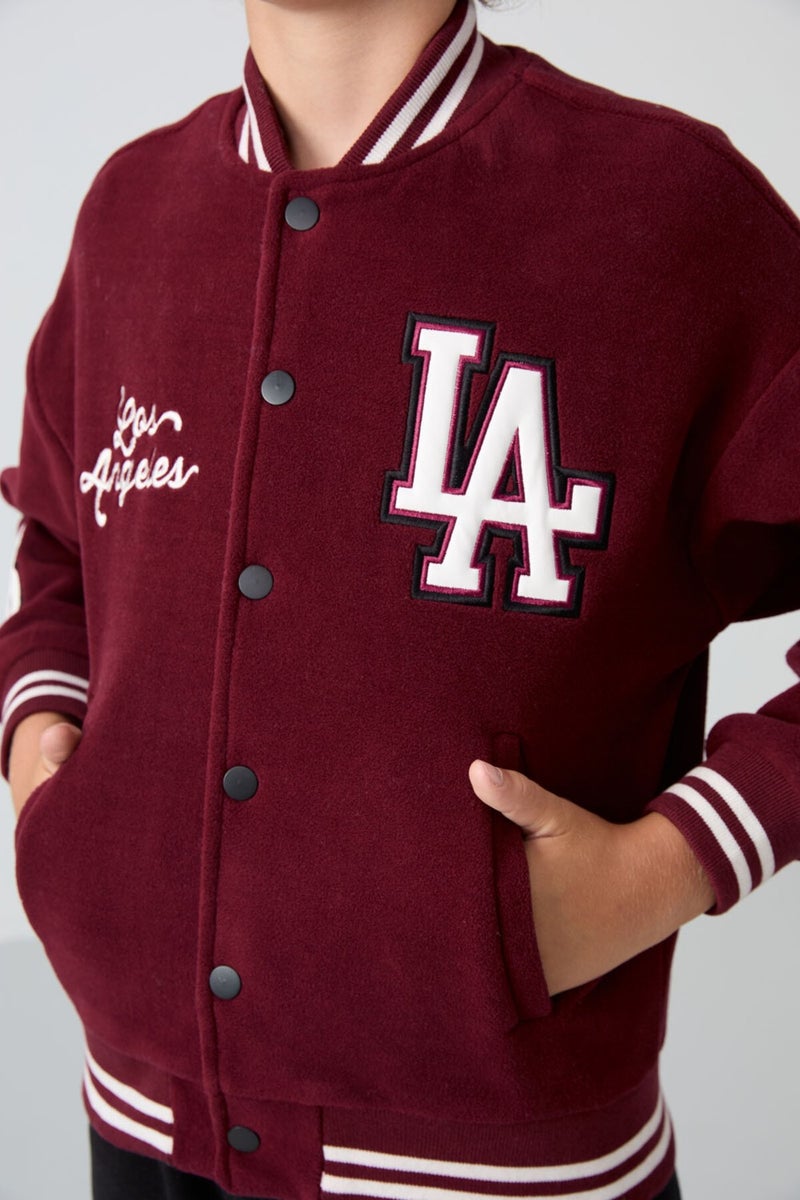 Tommy Life Purple Thick Soft Texture Standard Fit Embroidered Fleece Boys College Jacket - 11227 - Image 3