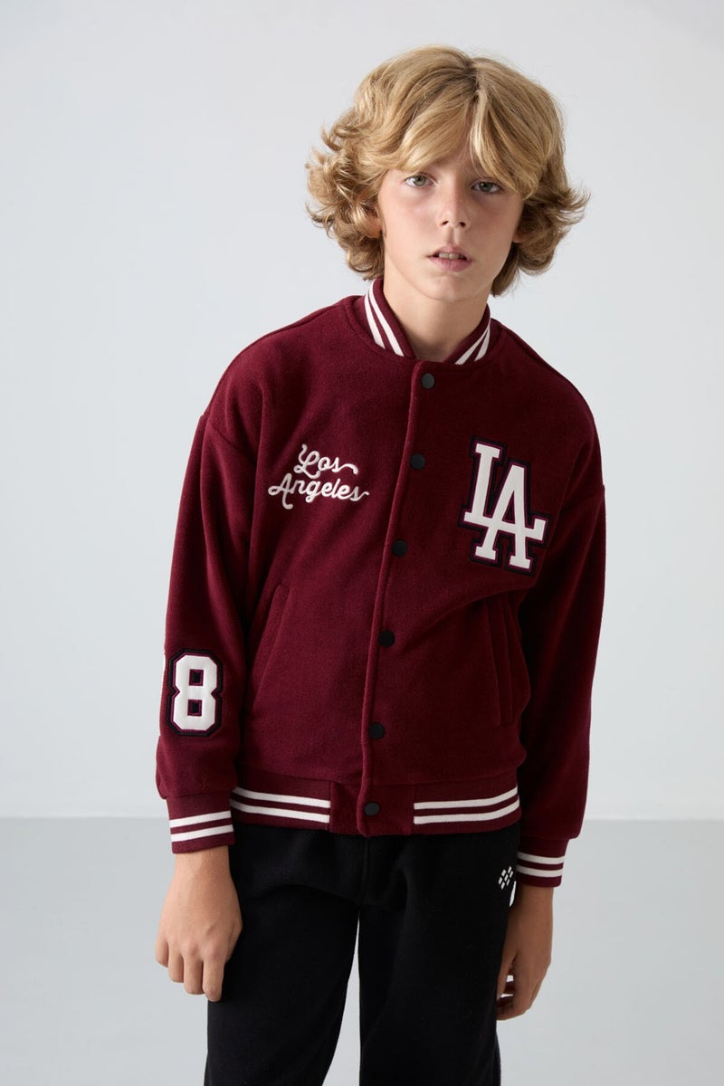 Tommy Life Purple Thick Soft Texture Standard Fit Embroidered Fleece Boys College Jacket - 11227 - Image 4