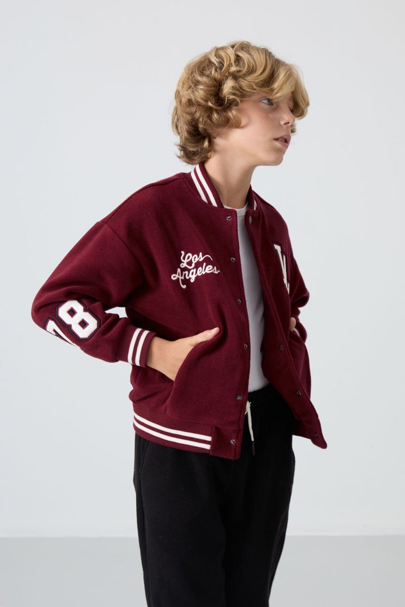 Tommy Life Purple Thick Soft Texture Standard Fit Embroidered Fleece Boys College Jacket - 11227 - Image 1