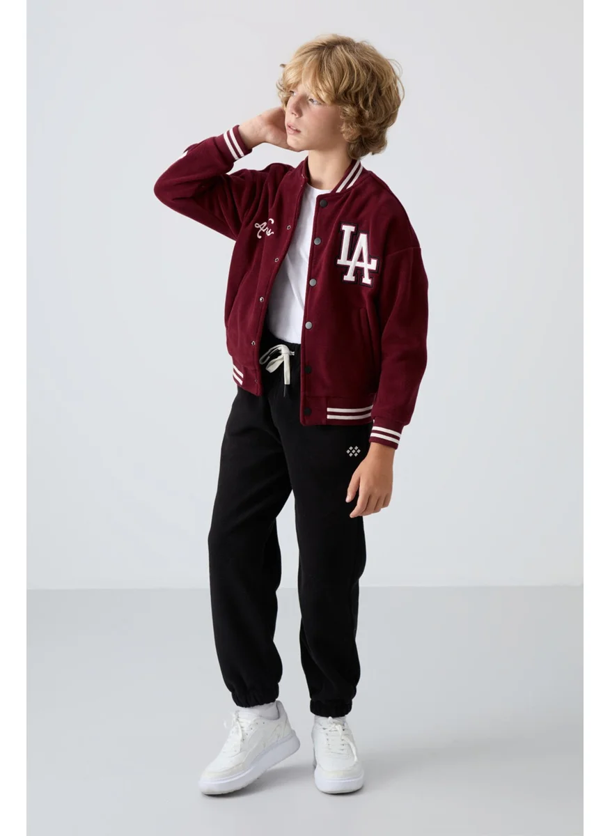 Tommy Life Purple Thick Soft Texture Standard Fit Embroidered Fleece Boys College Jacket - 11227
