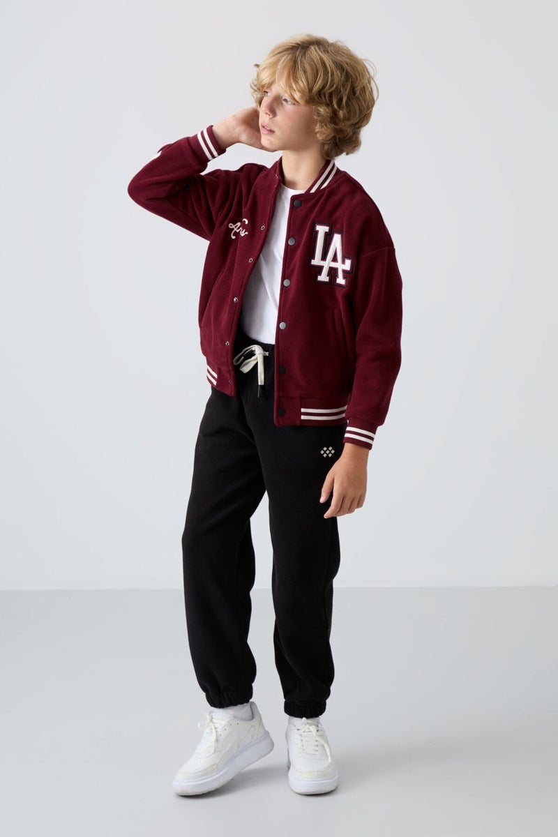 Tommy Life Purple Thick Soft Texture Standard Fit Embroidered Fleece Boys College Jacket - 11227 - Image 2