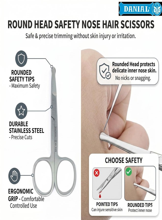 DANIAL Nose Hair Scissors for Men & Women, Safety Round Tip Stainless Steel Grooming Scissor for Beard, Mustache & Eyebrows, Travel Friendly, Silver, 4 Inches - Image 5
