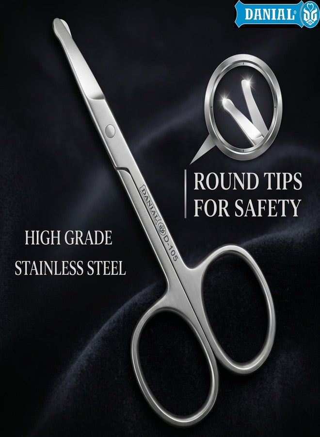 DANIAL Nose Hair Scissors for Men & Women, Safety Round Tip Stainless Steel Grooming Scissor for Beard, Mustache & Eyebrows, Travel Friendly, Silver, 4 Inches - Image 2