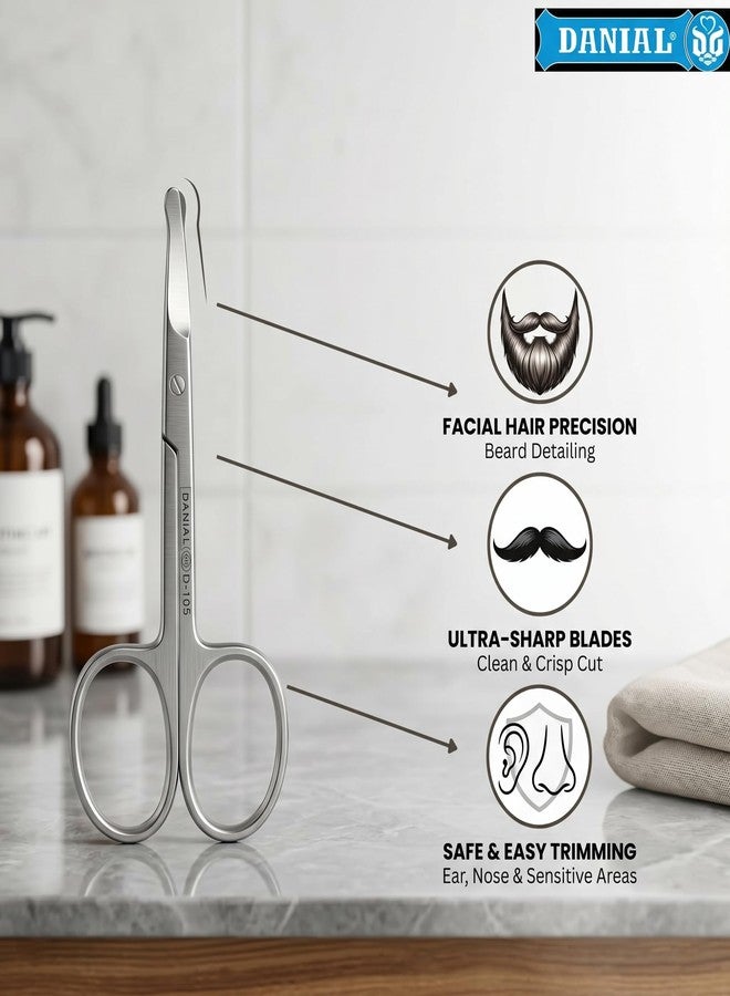 DANIAL Nose Hair Scissors for Men & Women, Safety Round Tip Stainless Steel Grooming Scissor for Beard, Mustache & Eyebrows, Travel Friendly, Silver, 4 Inches - Image 3
