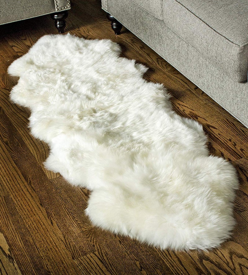 Super Area Rugs Premium Genuine Sheepskin Rug 2x6 Soft  Natural Bedside Area Rug Natural Double Pelt 