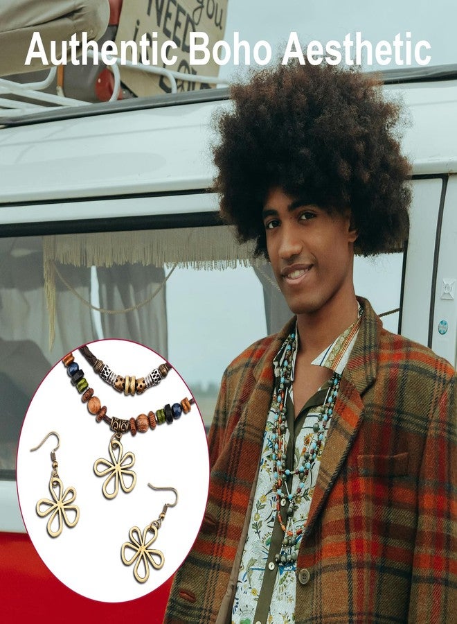 قلادة وأقراط بوهيمية متعددة الطبقات، خرز خشبي، قلادة قصيرة، تعليقة زهرة مجوفة، مجوهرات بوهيمية - Image 3