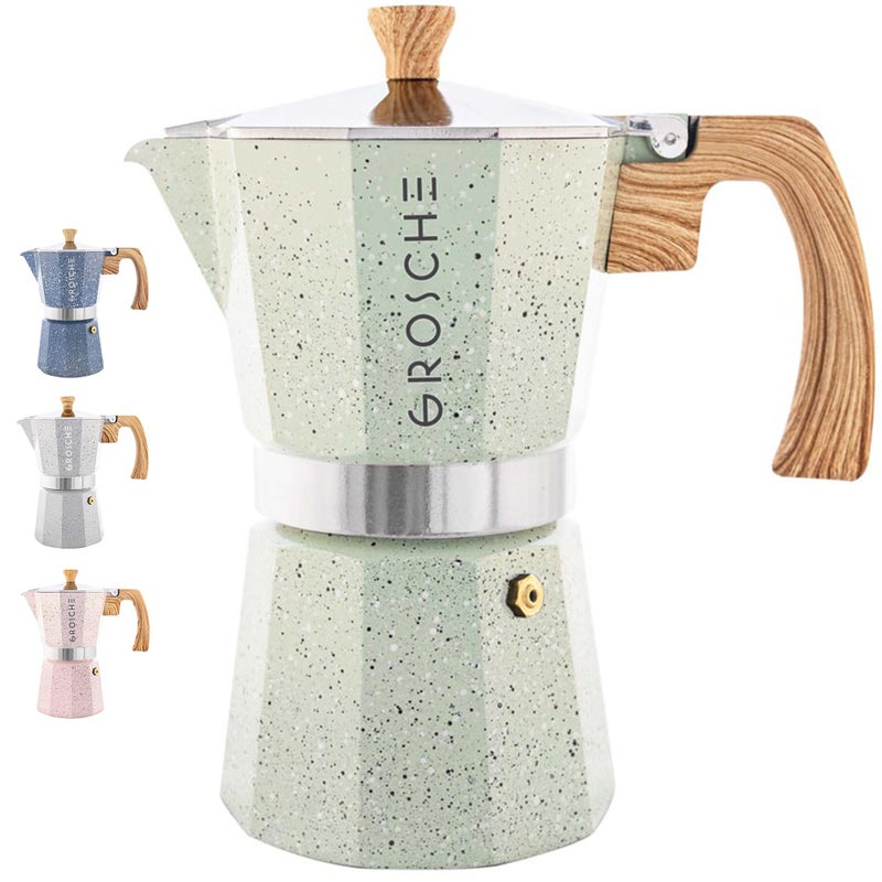 GROSCHE Milano Moka pot, Stovetop Espresso maker, Greca Coffee Maker, Stovetop coffee maker and espresso maker percolator (Mint, 9 cup) - Image 1