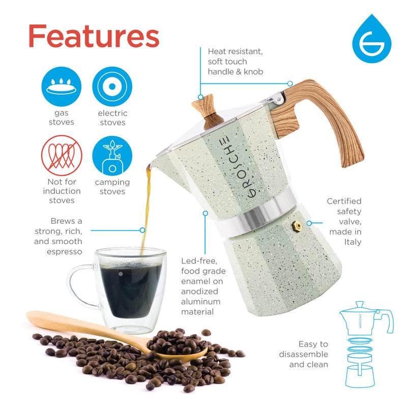 GROSCHE Milano Moka pot, Stovetop Espresso maker, Greca Coffee Maker, Stovetop coffee maker and espresso maker percolator (Mint, 9 cup) - Image 3