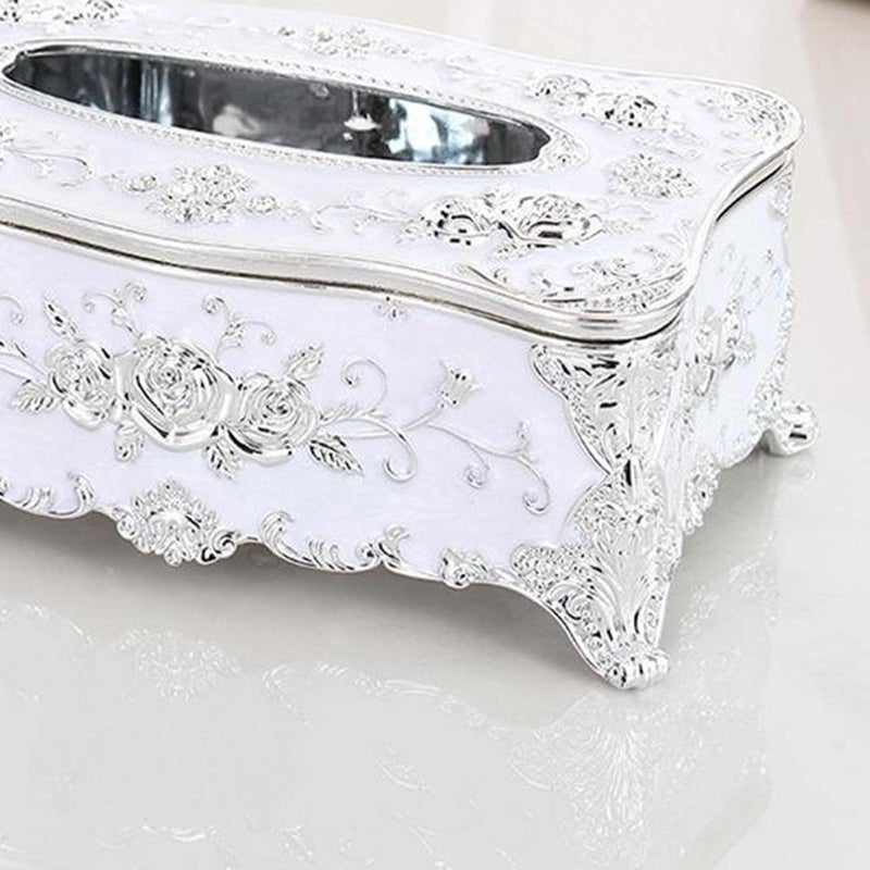 MERISH Home Rectangular Tissue Paper Box Case Holder Cover - European Style Acrylic Tissue Box Luxurious (White) - Image 2