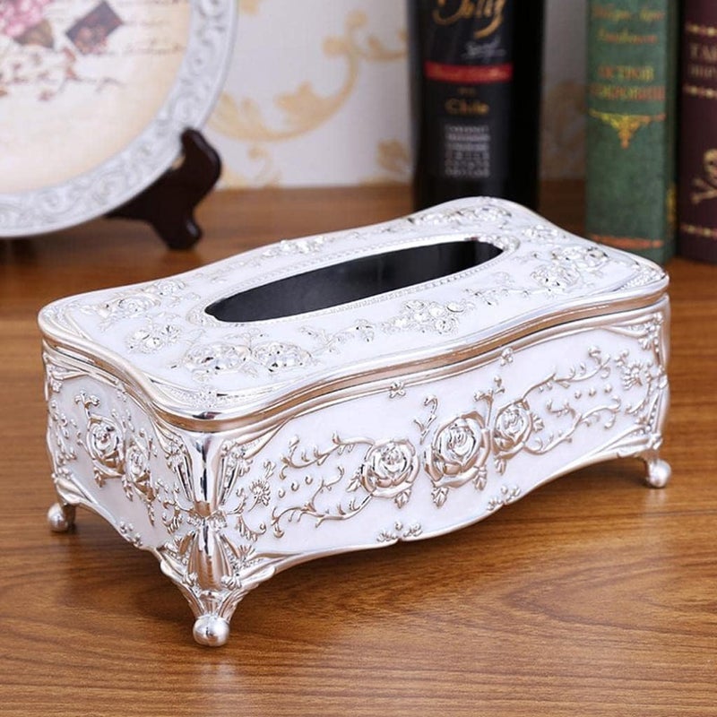 MERISH Home Rectangular Tissue Paper Box Case Holder Cover - European Style Acrylic Tissue Box Luxurious (White) - Image 4