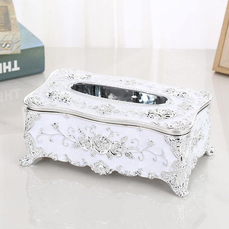 MERISH Home Rectangular Tissue Paper Box Case Holder Cover - European Style Acrylic Tissue Box Luxurious (White) - Image 1