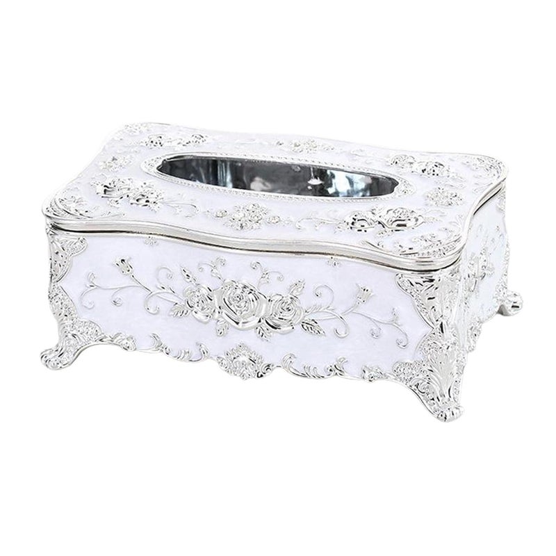 MERISH Home Rectangular Tissue Paper Box Case Holder Cover - European Style Acrylic Tissue Box Luxurious (White) - Image 5