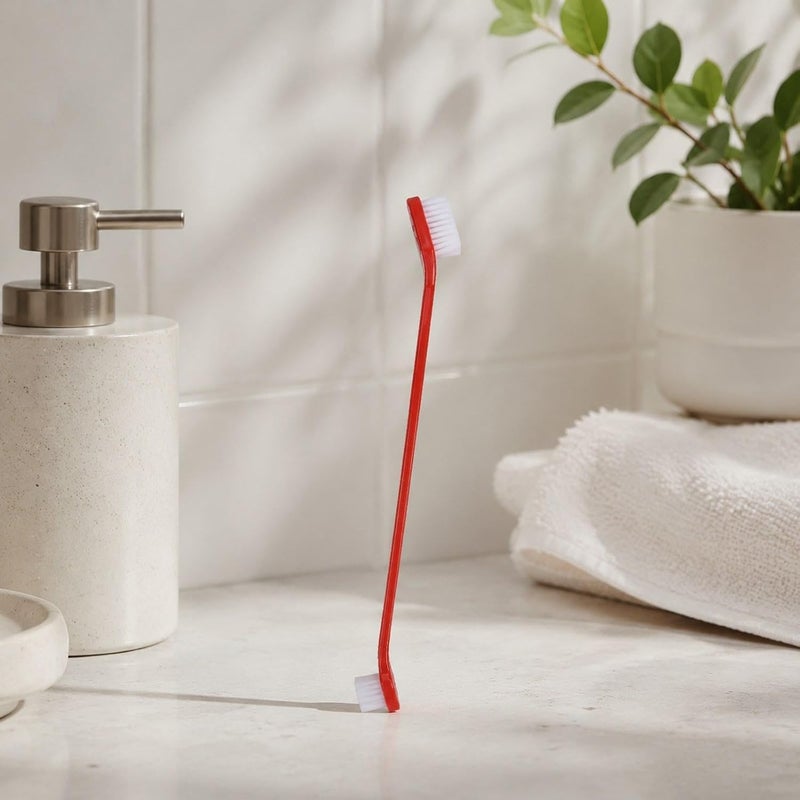 Dog Toothbrush Double Head Non Slip Portable Tooth Brush for Small Pets Kitten Dogs Cats Supplies, Red - Image 2