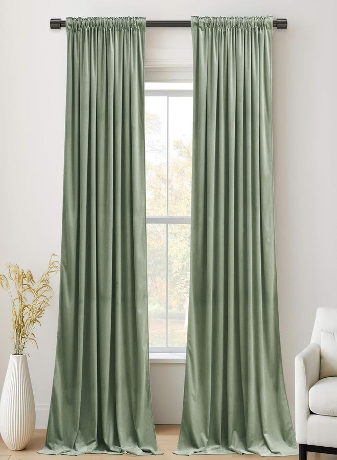 StangH Retro Green Velvet Curtains 84 Inches, Room Darkening Super Soft Drapes with Pleat Tape for Living Room Bedroom, Thermal Insulated Window Treatment, 52 x 84 Inch, 2 Panels - Image 2