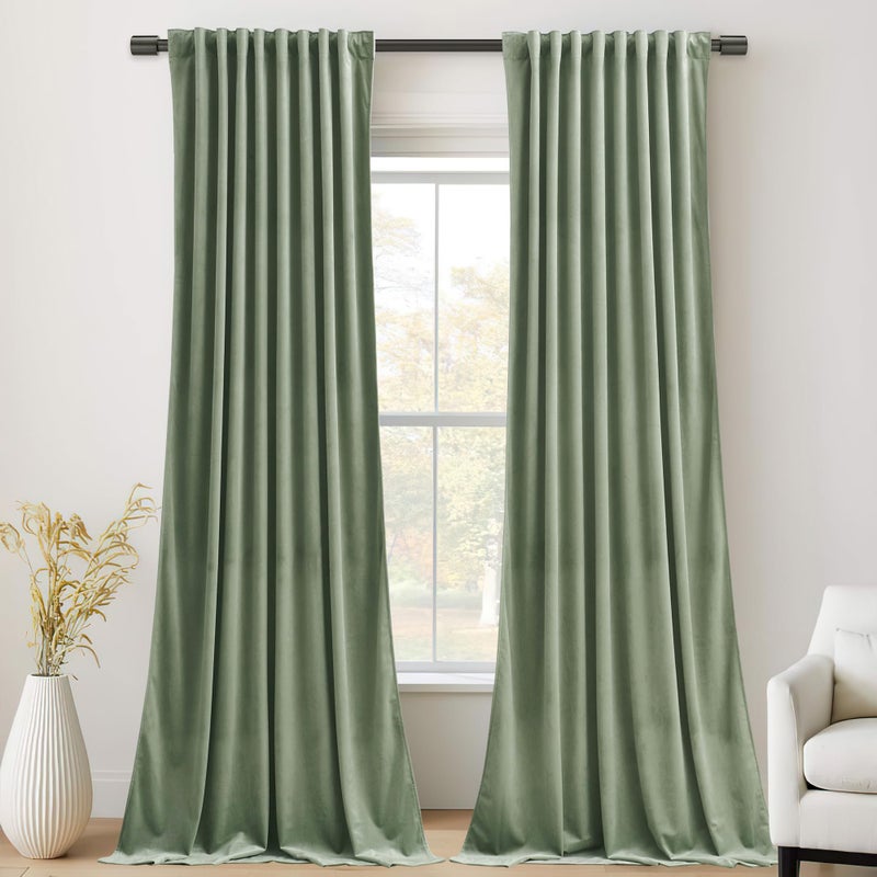 StangH Retro Green Velvet Curtains 84 Inches, Room Darkening Super Soft Drapes with Pleat Tape for Living Room Bedroom, Thermal Insulated Window Treatment, 52 x 84 Inch, 2 Panels - Image 1