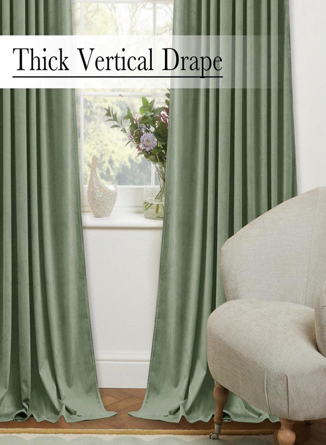StangH Retro Green Velvet Curtains 84 Inches, Room Darkening Super Soft Drapes with Pleat Tape for Living Room Bedroom, Thermal Insulated Window Treatment, 52 x 84 Inch, 2 Panels - Image 4