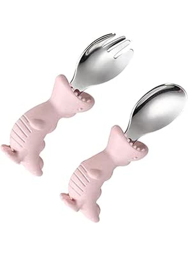 Stainless Steel and PP Fork Spoon Set for Boys Girls Toddler Training Utensils Non Slip Handle - Image 1