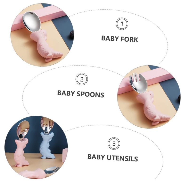 Stainless Steel and PP Fork Spoon Set for Boys Girls Toddler Training Utensils Non Slip Handle - Image 3