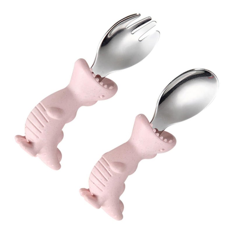 Stainless Steel and PP Fork Spoon Set for Boys Girls Toddler Training Utensils Non Slip Handle - Image 2