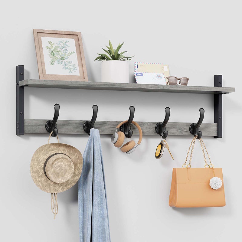 Tatub 29" Rustic Coat Rack Wall Mount with Shelf, Heavy Duty Wall Hooks with Shelf, Entryway Rustic Hat Rack Wall Coat Hangers for Living Room, Hallway, Kitchen - Image 1