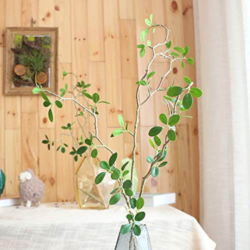 Ollain 43" Artificial Greenery Stems Plants Faux Leaf Green Eucalytus Branches Ficus Twig Fern Fake Green Bushes Shrubs for Home Party Wedding Decoration (4 Pack) - Image 4