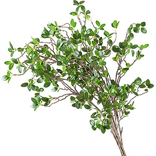 Ollain 43" Artificial Greenery Stems Plants Faux Leaf Green Eucalytus Branches Ficus Twig Fern Fake Green Bushes Shrubs for Home Party Wedding Decoration (4 Pack) - Image 1