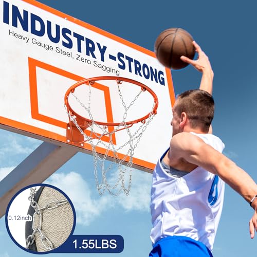 DDVLG Chain Basketball Net Replacement - 21" Heavy Duty Rust Proof Galvanized Steel, All-Weather 12 Loops with Locking S-Hooks, Quick Installation for Standard Indoor/Outdoor Hoops - Image 2