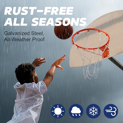 DDVLG Chain Basketball Net Replacement - 21" Heavy Duty Rust Proof Galvanized Steel, All-Weather 12 Loops with Locking S-Hooks, Quick Installation for Standard Indoor/Outdoor Hoops - Image 3