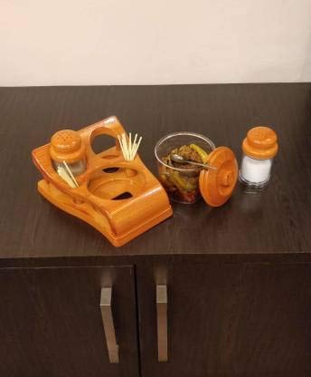 Nabhya Complete Dining Table Set of Pickle Jars, Salt and Pepper Dispenser, Toothpick Holder and Spoon Holder(Wooden Look Design, Plastic) (Oscar) - Image 5