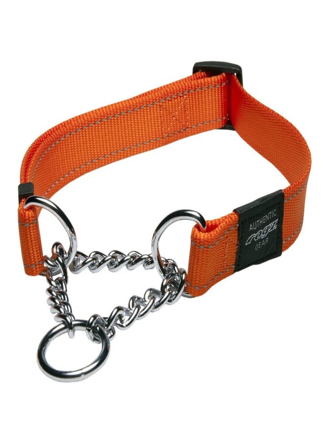 Rogz Utility Large 3/4-Inch Reflective Fanbelt Obedience Half-Check Dog Collar, Orange - Image 1