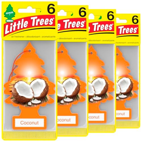Little Trees معطرات الهواء الصغيرة - معطر هواء للسيارة. شجرة معلقة توفر رائحة تدوم طويلاً للسيارة أو المنزل. جوز الهند، 24 معطر هواء. - Image 1