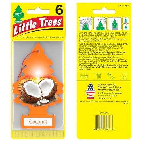 Little Trees معطرات الهواء الصغيرة - معطر هواء للسيارة. شجرة معلقة توفر رائحة تدوم طويلاً للسيارة أو المنزل. جوز الهند، 24 معطر هواء. - Image 3